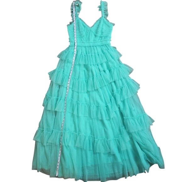 Betsy & Adam Maxi Dress Mesh Green New Sweetheart Neckline Ruffle Tier Sz 10 - Picture 8 of 10